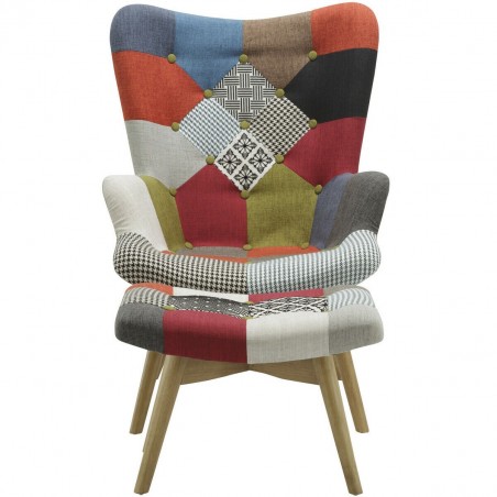 Multi-colour patchwork chair and stool Front View