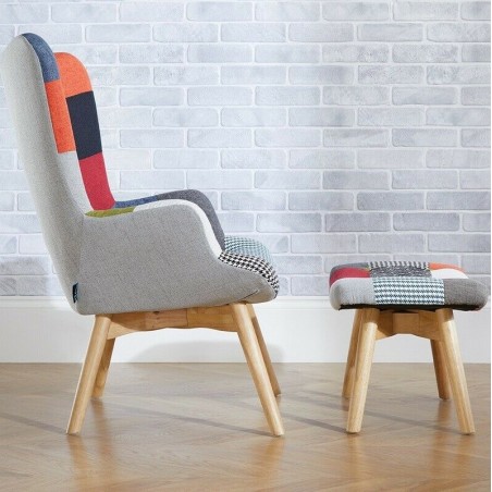 Multi-colour patchwork chair and stool Side View