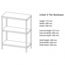 Camden Urban 3 Tier Bookcase dimensions