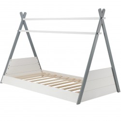 Yaxley Teepee Bed in grey and white, slatted base view