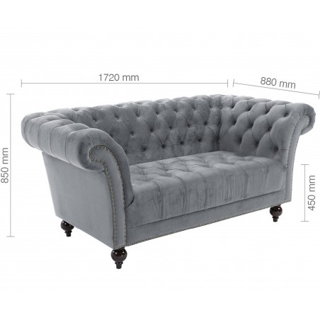 Norton Chesterfield 2 Seater Sofa in grey, dimensions