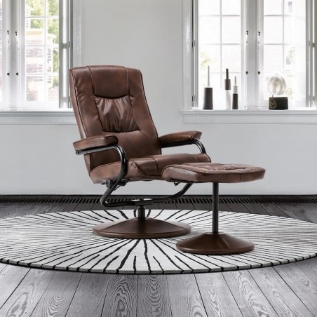 Sloan Swivel Chair and Footstool in tan, angle mood view