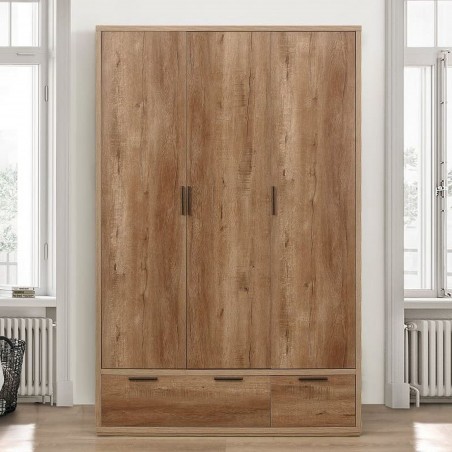 Egdon 3 Door Wardrobe in rustic oak, mood shot front view