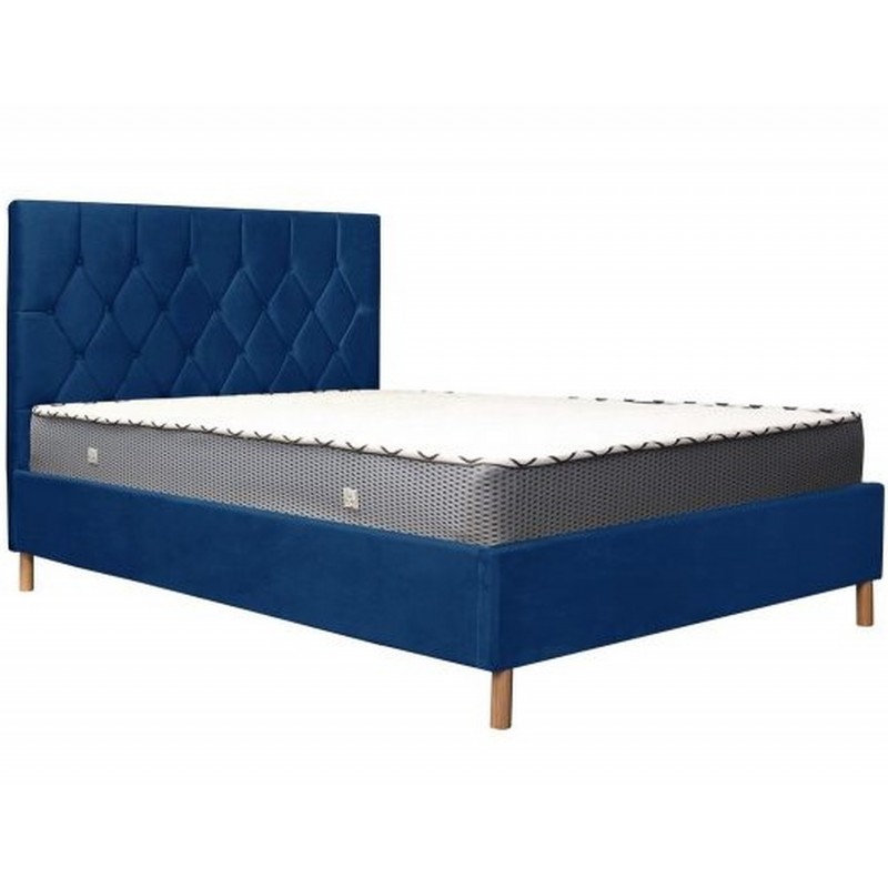 An image of Loxley Velvet Fabric Upholstered Bed - Small Double - Dark Blue Velvet