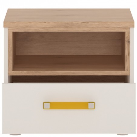 Ari 1 Drawer Bedside Cabinet with orange handle, Front View
