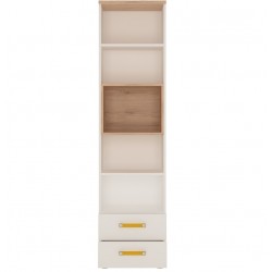 Ari Tall 2 Drawer Bookcase with orange handles Front View