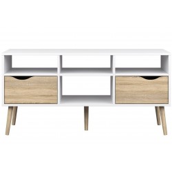 Asti Wide TV Unit in White and Oak Front View
