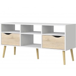 Asti Wide TV Unit in White and Oak Angled View