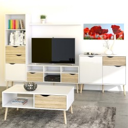 Asti Wide TV Unit in White and Oak Front View Room Shot