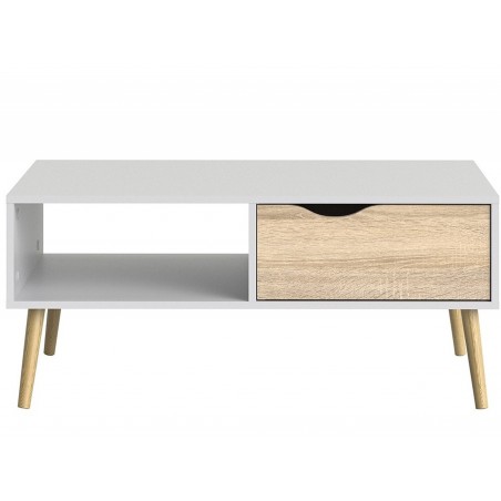 Asti Coffee Table in White and Oak, Front view