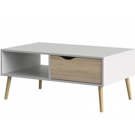 Asti Coffee Table in White and Oak, Angle view