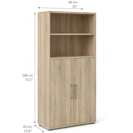 Bookcase 4 Shelves with  2 Doors - Dimensions