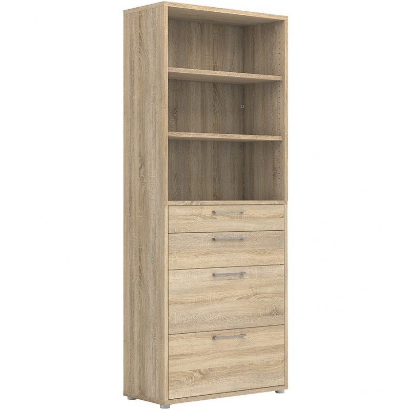 An image of Prima Bookcase Two Shelf with Two Drawers & Two File Drawers - Oak