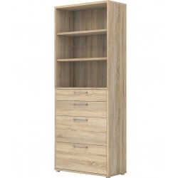 Bookcase  5 Shelves with 2 Drawers & 2 File Drawers  - Oak Angled View
