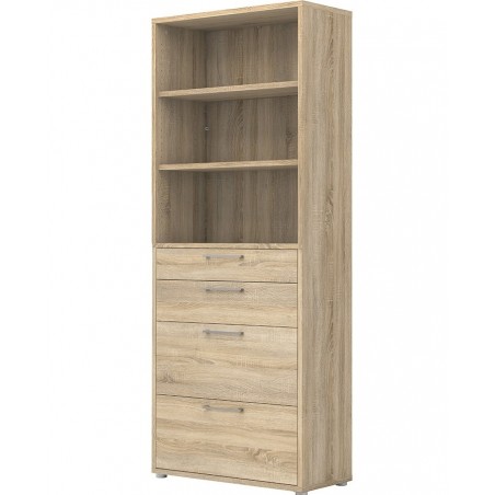 Bookcase  5 Shelves with 2 Drawers & 2 File Drawers  - Oak Angled View