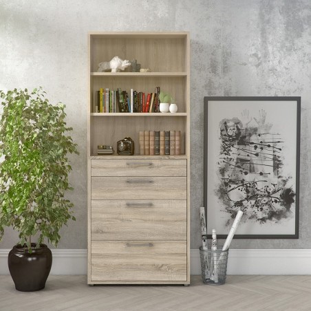Bookcase  5 Shelves with 2 Drawers & 2 File Drawers  - Oak Mood Shot