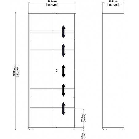 Bookcase  5 Shelves with 2 Drawers & 2 File Drawers  - Dimensions 1