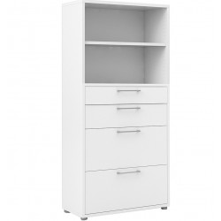 Bookcase  4 Shelves with 2 Drawers & 2 File Drawers - White