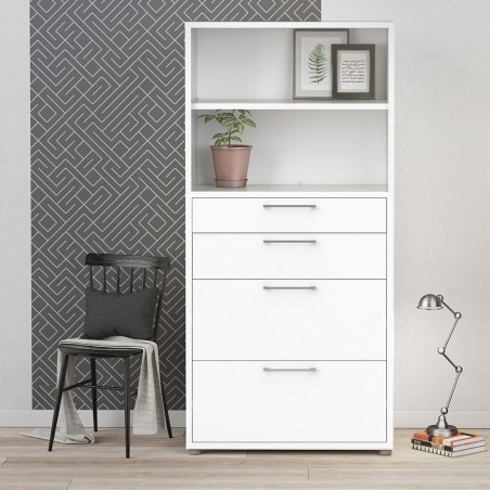 Bookcase  4 Shelves with 2 Drawers & 2 File Drawers - White Mood Shot