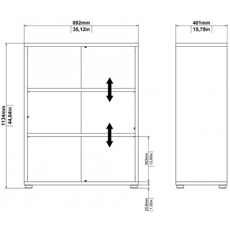 Prima Bookcase 2 Shelves with 2 Doors - Dimensions 2