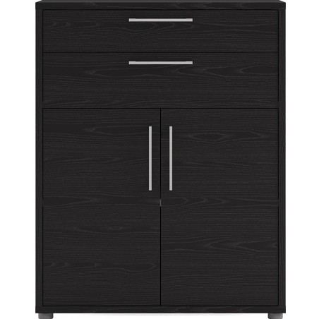 Prima Two Drawer & Two Door Cabinet - Black Front View
