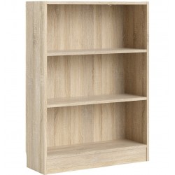 Tring Low Wide Bookcase in oak finish, white background