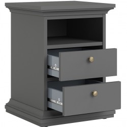 Marlow Bedside Cabinet in matte grey, Open drawer detail