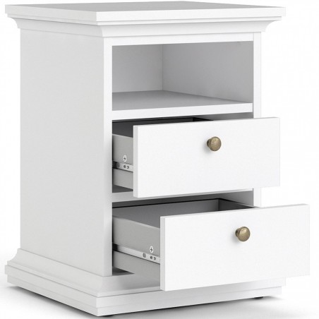 Marlow Bedside Cabinet in white, Open Drawers