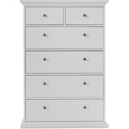 Marlow Chest of 6 Drawers in white, Front View
