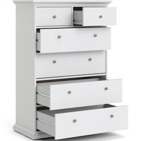 Marlow Chest of 6 Drawers in white, Drawers Open