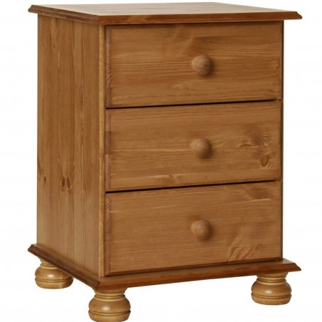Tureby 3 Drawer Bedside in antique pine, white background