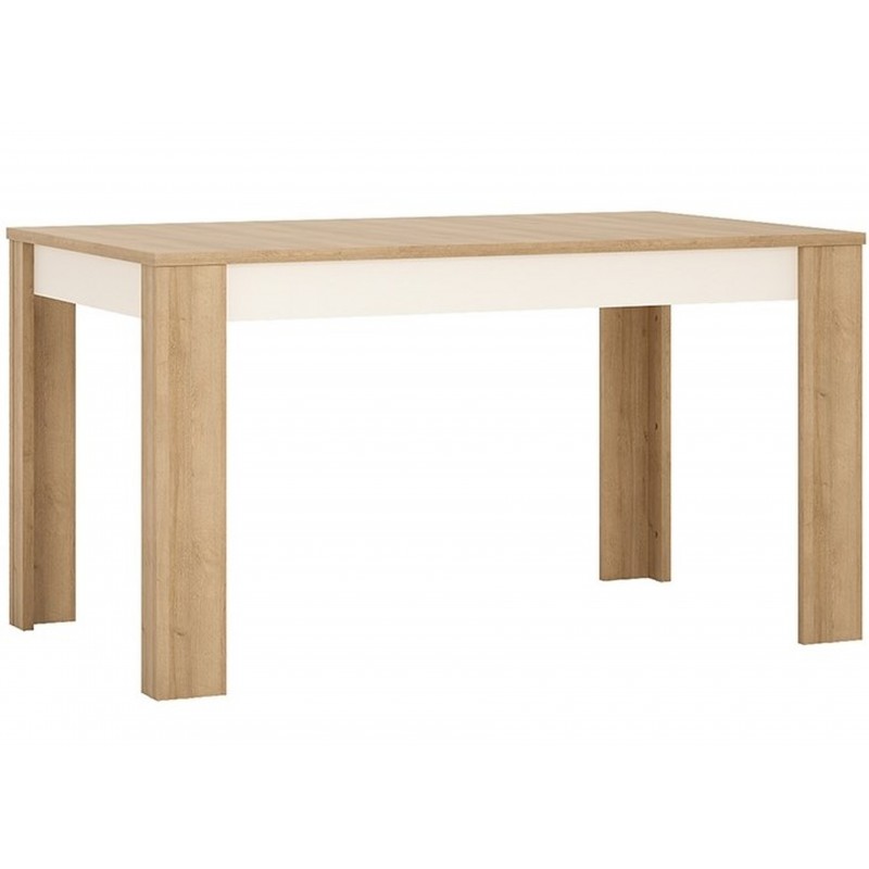 Darley Medium Extending Dining Table in light oak and white gloss, angle view