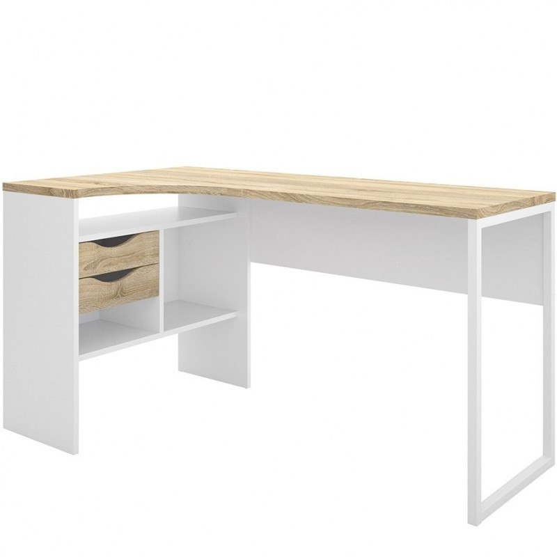 Cavaco Corner Desk Two Drawers - Oak & White