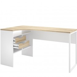 Cavaco Corner Desk Two Drawers - Oak & White Open Drawers