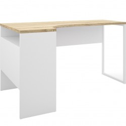 Cavaco Corner Desk Two Drawers - Oak & White Angled View