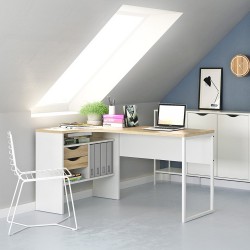 Cavaco Corner Desk Two Drawers - Oak & White Mood Shot