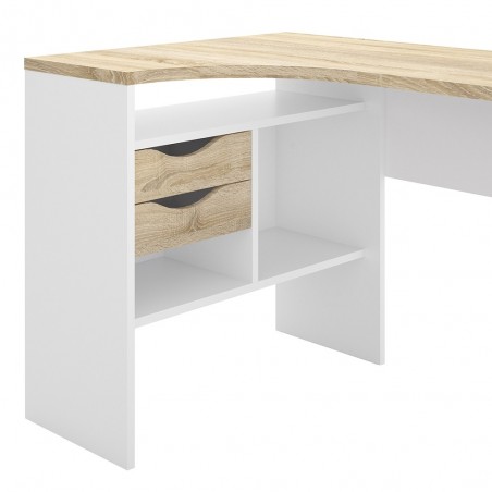Cavaco Corner Desk Two Drawers - Oak & White Corner Detai