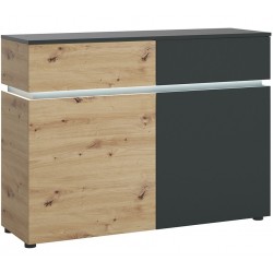Luci Two Door & Two Drawer Cabinet with LED Lighting - Oak & Platinum