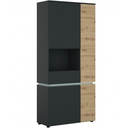 Luci Four Door Tall Display Cabinet with LED Lighting  (LHD)  Oak & Platinum