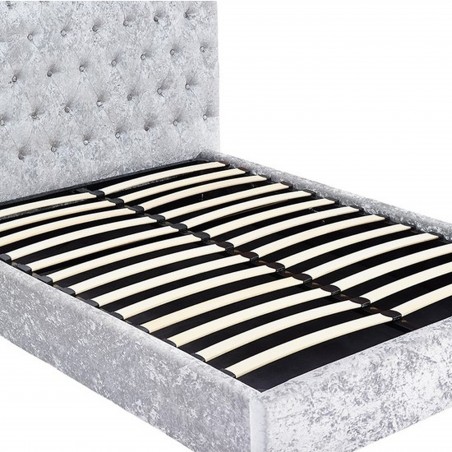 Cecina Storage Crushed Velvet Double Bed - Grey Slats