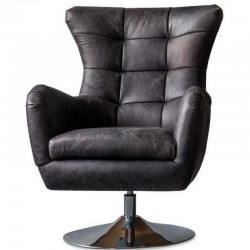 Leicester Real Leather Lounge Chair - Ebony