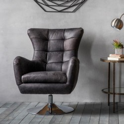 Leicester Real Leather Lounge Chair - Ebony Mood Shot