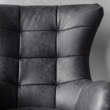 Leicester Real Leather Lounge Chair - Ebony Back Detail