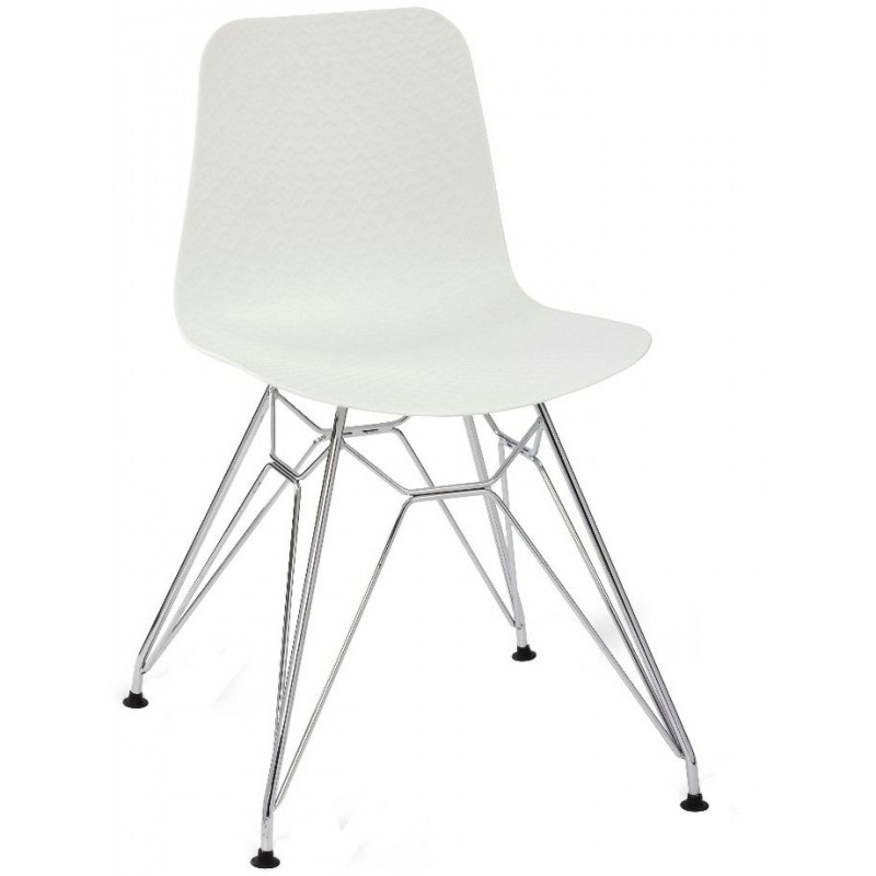 Meubles House PC-0116-CR Eames Style Side Chair-Modern Eiffel Style Adult Dining Chrome Metal Base-Cream 