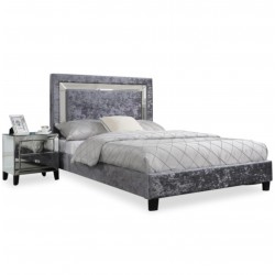 Ginosa Crushed Velvet Double Bed Silver with Mirror