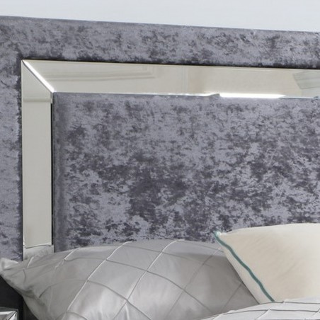 Ginosa Crushed Velvet Double Bed Silver with Mirror Headboard Detail