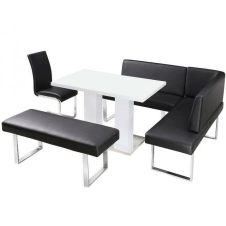 Libbie Faux Leather and Chrome Corner Bench set