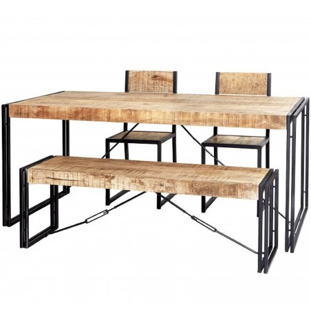 Kinver Industrial Metal & Wood Medium Dining Table bench & chair set