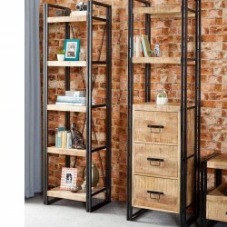 Kinver Industrial Slim Bookcase With Drawers Mood Shot