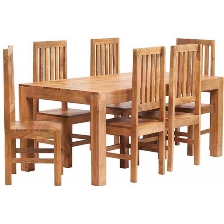 Bidar Light Mango 6FT Dining Set With Wooden Chairs